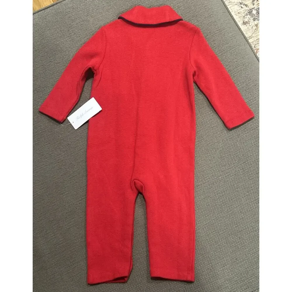 Infants Boys Girls RALPH LAUREN Red W/ Blue Trim One Piece Romper Size 12M *B5